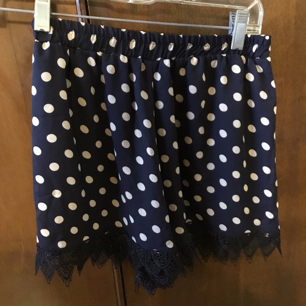 Blue Shorts with Beige Polka Dots